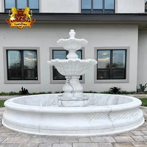 Outdoor Home Garden Decoration Round Tiered Durable Marble Stone Water Fountain Elegant Hand Carved Marble Fountain