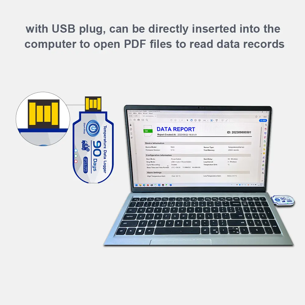 เครื่องบันทึกอุณหภูมิ USB บันทึกข้อมูล10000กลุ่มความแม่นยำสูงเครื่องบันทึกอุณหภูมิแบบพกพาแบบใช้แล้วทิ้ง