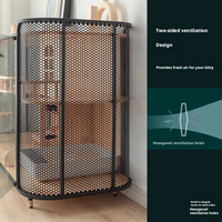 Villa pour chats avec armoire partagée pour humains et chats, lit pour chat luxueux, écologique, durable, multi-niveaux, grand espace, moderne, en bois et verre
