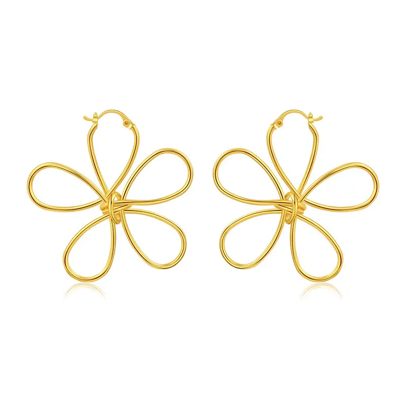 Otoño e invierno nueva mano alambre trenzado cobre plateado 18K oro pendientes huecos minimalistas flores latón pendientes mujeres