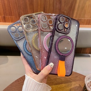 Nueva Funda Magnética para Teléfono con Brillantina y Diamantes de Imitación, Soporte Giratorio de 360 Grados, Cubierta con Espejo para iPhone 16 15 14 13 12 11 ProMax - Product Image 1