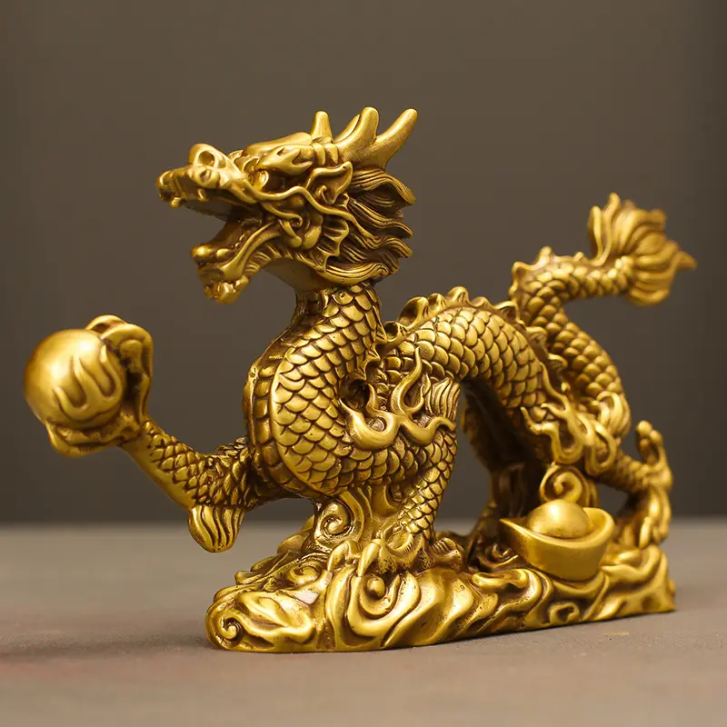 Different Size Brass Dragon Ornaments Fengshui Golden Dragon Ornaments Brass Sculpture Bronze Statue