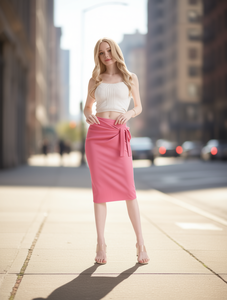 Jupe crayon taille haute pour femme, longueur genou, en satin uni avec fente, coupe ajustée, style toutes saisons - Product Image 3