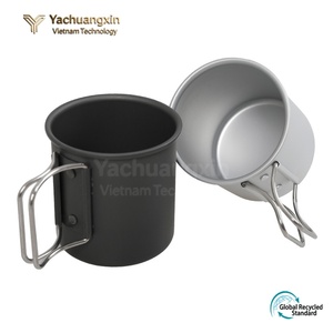 Aluminum Camping Mug Set Folding Handle Outdoor Cookware Black and Silver - Product Image 2