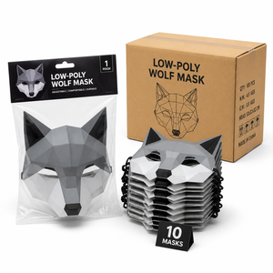 Maschera Geometrica Originale a Forma di <span class=keywords><strong>Lupo</strong></span> per Feste di Halloween, Stile Low Poly a Faccia Intera con Finitura Nera Opaca - Product Image 6