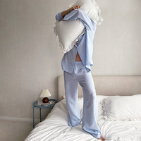Ensemble de pyjama QINSI en coton gaze pour femme, vêtements de détente musulmans, pantalon à manches longues, couleur unie, respirant, 100% coton