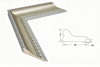 Moulure en pin massif sculptée classique avec perles 88x43mm, bandes de bois gaufrées or et argent pour grandes toiles à l'huile