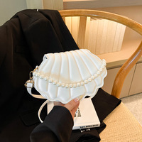Tas Selempang Wanita 2025 Grosir Fashion Sequin Shell, Tas Bahu Rantai Kulit PU, Tas Mini Sederhana Warna Solid
