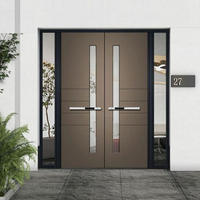 Porte d'entrée minimaliste en acier laminé d'aluminium avec poignée verticale pivotante champagne, anti-effraction, pour la rénovation de maison