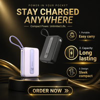 Batterie externe portable 10000 mAh avec câbles intégrés Type-C 22,5 W et C 12 W, charge rapide PD 20 W, mini batterie externe