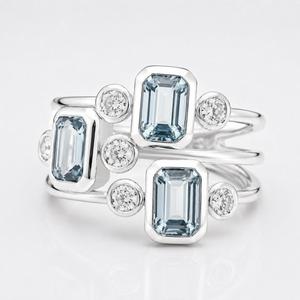 Blue Topaz 925 Sterling <b>Silver</b> <b>Ring</b> - Three-Stone <b>Emerald</b>-Cut Cluster with CZ Accents - Product Image 6