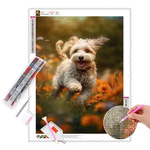 5d Diamantmalerei Tierschachtel Happy Dog mit Blumen Diamantsmalerei DIY-Handwerks-Set