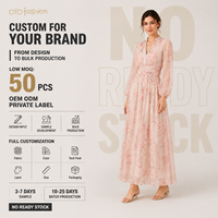 Robe longue en mousseline de soie rose à fleurs pour femme, manches longues, col en V froncé, tenue de plage romantique, fournisseur en gros OEM ODM