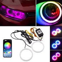 2PCS 12V-24V LED Angel Eyes Cotton Lights avec clignotants RGB DRL Halo Rings APP Bluetooth pour phares de voiture et de scooter