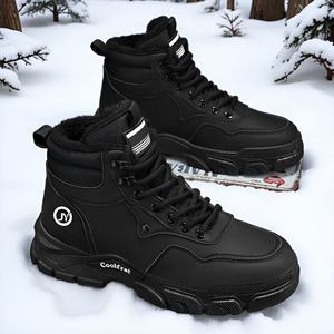 Chaussures montantes élégantes pour hommes, bottes de neige imperméables en cuir PU pour l'automne, chaussures de sport décontractées à semelle épaisse, chaussures de randonnée et de marche sécurisées - Product Image 1
