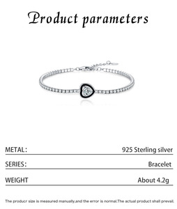 High End Elegant Bezel Set Heart Zircon 925 Sterling <b>Silver</b> <b>Adjustable</b> Trendy Stackable <b>Bracelet</b> For Modern Luxury Fashion Ladie - Product Image 5
