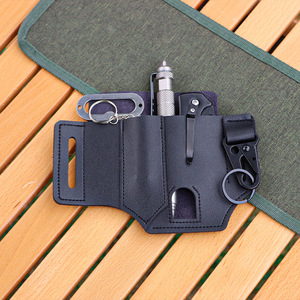 <b>Leather</b> Waist Bag Black MOLLE Tactical Storage Sheath For EDC <b>Tools</b> Outdoor Survival Gear Multifunctional Belt <b>Pouch</b> - Product Image 1