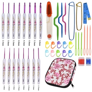 Juego de Agujas de Ganchillo de Aluminio con Mango de Plástico ABS Impreso, 16 Piezas, Juego Completo Fino y Grueso, Estuche con Cierre - Product Image 1