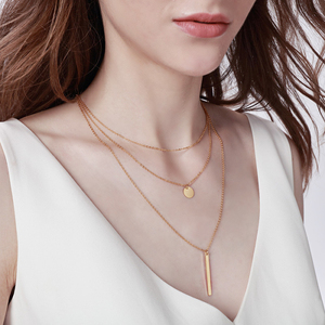 Multi Layer Chain <strong>Necklace</strong> Minimalist <strong>Delicate</strong> Women Jewelry 18K Gold Plated Stainless Steel Coin and Long Bar Choker <strong>Necklace</strong> - Product Image 4