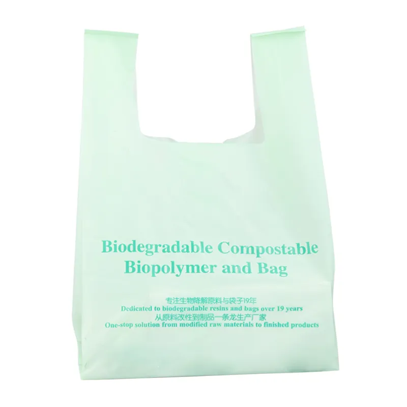 Custom Biodegradável de Amido De Milho Biodegradáveis T-Shirt Sacola De Compras De Supermercado Sacos De Plástico Com Logotipo