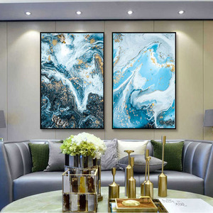 Dipinti moderni stampa marmo parete arte tela di fabbrica prezzo blu personalizzato astratto soggiorno studio caffè 8 pz/scatola di cartone - Product Image 2