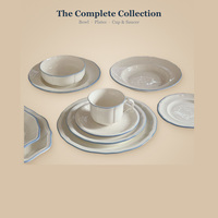 Assiettes à salade en céramique élégantes peintes à la main avec bord bleu, couleur sous-glaçure, assiettes en porcelaine personnalisées pour banquets, maison, hôtel, mariage, fête