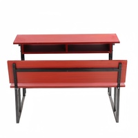 Bureau et Banc Connectés Modernes Double en Bois pour Adultes Table-Banc de Lycée Table et Chaise d'École pour Étudiant