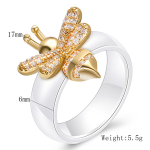 Bague en céramique abeille 6MM micro-pavée de zircon, design insecte, bijou fantaisie, cadeau - Product Image 5