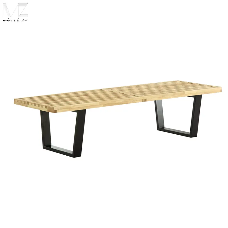 Wholesale Wooden Furniture Modern Nordic Luxury Bedroom Folding Bench Seat Platform Long Wood Bench with Metal Leg