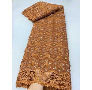 Vestido <span class=keywords><strong>de</strong></span> Mujer Africano Nigeriano con Lentejuelas Bordadas <span class=keywords><strong>de</strong></span> Alta Calidad, Encaje <span class=keywords><strong>de</strong></span> Guipur, Diseño Floral Ecológico, Última Moda - Product Image 2