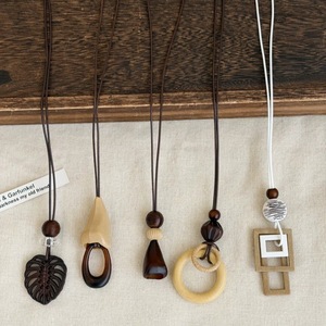 Bead Wood Tone Pendant Necklace <b>Rope</b> Choker Long <b>Chain</b> Necklace for Women Boho Wedding Party Gift - Product Image 1