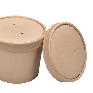 Kraft Paper Bowl For Hot/Cold Food Containers WITH LID Disposable Eco Friendly Disposable Craft Paper