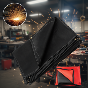 Couverture de soudage en fibre de verre 6 x 10 pieds, ignifuge, isolation thermique, noire avec œillets pour la sécurité en atelier - Product Image 2