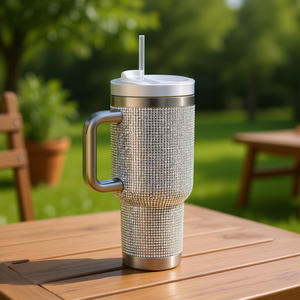 OEM 40Oz Rhinestone Stainless Steel Tumbler Handle Lid <b>Straw</b> for Thermal Insulation LED Temperature Display 6-12 Hours - Product Image 2