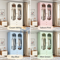Armoire moderne pliable autoportante en acier à 2 portes vitrées avec 2 tiroirs, meuble de rangement de chambre en métal multicolore, directement de l'usine