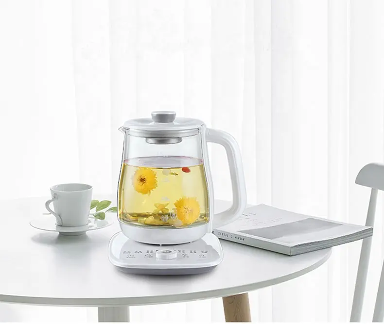 Macchina per la preparazione del tè elettrica di colore bianco bollitore per teiera in vetro da 1,5 litri e scaldabagno per uso domestico con filtro per il tè