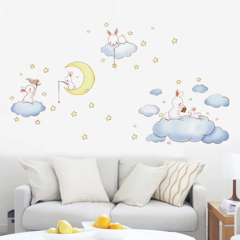 Rabbit Sleeping on the Moon and Star Wall Decal for Kids Room Baby Room Nursery Home Decoration Kids Wall Sticker Hot sale