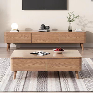 Mueble de TV de madera maciza de fresno estilo nórdico con almacenamiento para sala de estar moderna - Product Image 3