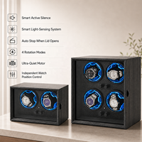 Kotak Penggulung Jam Otomatis Kayu Walnut 2 4 Slot dengan Sensor Cahaya Pintar dan LED