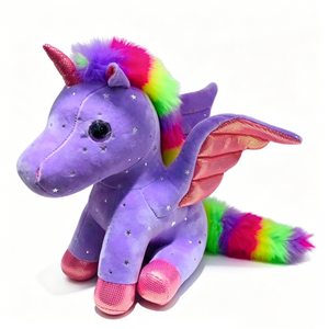 Unicornio de peluche con lentejuelas rosas, cuernos, alas y pezuñas, regalo de cumpleaños para niñas - Product Image 1