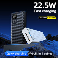 Batterie externe en forme de losange 20000mAh 22.5W à charge rapide, chargeur portable 20000mAh avec 4 câbles intégrés