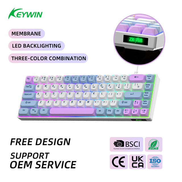Keywin K563 wired Connection Membrane Keyboard 2.4Ghz Wireless LED Backlit Gateron Switches ABS Translucent Keycaps Gaming