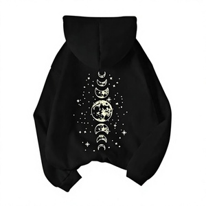 Sudadera con Capucha Oversize de Fase Lunar Negra con Diseño Bordado 100% Algodón Moda Casual Streetwear - Product Image 1
