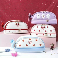Étui à crayons en cuir double couche pour fille, style Ins, design simple, grande capacité pour les élèves du primaire et du collège