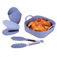 Pot en silicone de qualité alimentaire pour friteuse à air, avec poignées courtes, antiadhésif, résistant à la chaleur, doublure carrée pour friteuse à air, plat de cuisson réutilisable pour XL