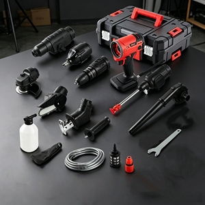 Ensemble d'outils professionnels sans fil L&P pour bricolage domestique avec perceuse à percussion, clé à chocs, marteau, meuleuse, tronçonneuse, souffleur, pistolet de lavage et mallette de transport rigide - Product Image 5