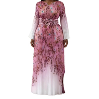 Robe de soirée longue pour femme, style africain décontracté, imprimé floral, coupe trapèze, manches longues, col en V, 100% polyester, collection automne