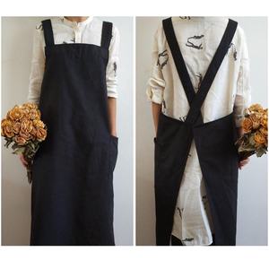 Vente en gros Logo personnalisé coréen <span class=keywords><strong>japonais</strong></span> gris coton <span class=keywords><strong>lin</strong></span> croix arrière Art publicitaire robe fleuriste tabliers de cuisine - Product Image 2