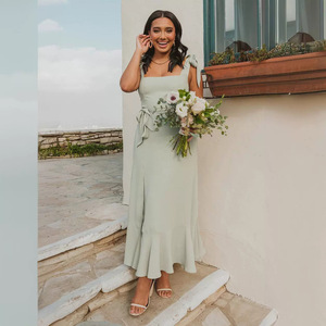 Nueva moda Color sólido Corbata Cintura una línea Falda Sexy Cuello cuadrado Slip <span class=keywords><strong>Vestido</strong></span> - Product Image 3