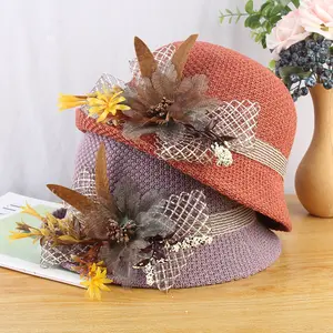 Spring And Summer Breathable Mesh Sunscreen Knitted Basin Hat Rolled Flowers With Sun Hat